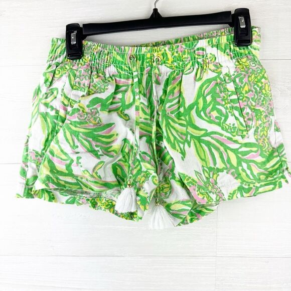 Lilly Pulitzer Pull On Tassel Seeking Pink Elep Linen Shorts - Picture 1 of 5